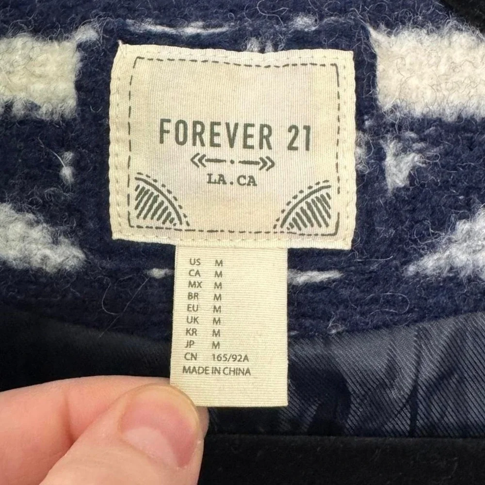 Forever 21 Women's M Navy Cream Aztec Wool Blend‎ Coat Indie Sleaze Southwestern